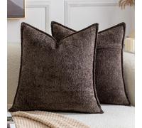 Madizz Pack of 2 Decorative Cushion Covers Boho Soft Textured Chenille Throw Pillows Solid Euro Sham Pillow Covers for Couch Sofa Bedroom Living Room 60x60 CM, Dark Brown