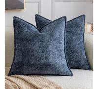 Madizz Pack of 2 Decorative Cushion Covers Boho Soft Textured Chenille Throw Pillows Solid Euro Sham Pillow Covers for Couch Sofa Bedroom Living Room 60x60 CM, Dark Blue