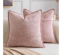 Madizz Pack of 2 Decorative Cushion Covers Boho Soft Textured Chenille Throw Pillows Solid Euro Sham Pillow Covers for Couch Sofa Bedroom Living Room 60x60 CM, Pink