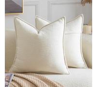 Madizz Pack of 2 Decorative Cushion Covers Soft Chenille Throw Pillows Solid Textured Euro Sham Covers for Couch Sofa Bedroom Living Room 60x60 CM, Cream White