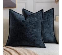 Madizz Pack of 2 Decorative Cushion Covers Soft Chenille Throw Pillows Solid Textured Euro Sham Covers for Couch Sofa Bedroom Living Room 60x60 CM, Dark Blue