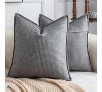 Madizz Pack of 2 Decorative Euro Sham Covers 60x60 CM Bluish Grey Linen Blend Throw Pillows Soft Solid Textured Pillow Covers for Couch Sofa Bedroom Living Room