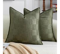 Madizz Pack of 2 Decorative Euro Sham Covers 60x60 CM Green Soft Linen Blend Throw Pillows Solid Textured Pillow Covers for Couch Sofa Bedroom Living Room