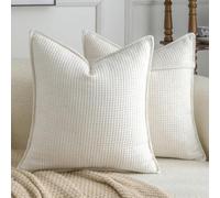 Madizz Pack of 2 Decorative Euro Sham Covers 60x60 CM Natural White Linen Blend Throw Pillows Soft Solid Textured Pillow Covers for Couch Sofa Bedroom Living Room