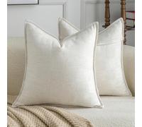 Madizz Pack of 2 Decorative Euro Sham Covers 60x60 CM Natural White Soft Linen Blend Throw Pillows Solid Textured Pillow Covers for Couch Sofa Bedroom Living Room