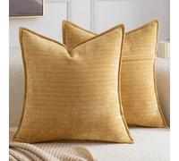 Madizz Pack of 2 Decorative Striped Cushion Covers Vintage Boho Soft Chenille Throw Pillows Luxurious Pillow Cases for Couch Sofa Euro Sham for Bedroom Living Room 60x60 CM, Yellow