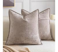 Madizz Pack of 2 Decorative Striped Cushion Covers Vintage Boho Soft Chenille Throw Pillows Luxurious Pillow Cases for Couch Sofa Euro Sham for Bedroom Living Room 60x60 CM, Taupe