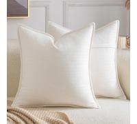 Madizz Pack of 2 Decorative Striped Cushion Covers Vintage Boho Soft Chenille Throw Pillows Luxurious Pillow Cases for Couch Sofa Euro Sham for Bedroom Living Room 60x60 CM, Cream