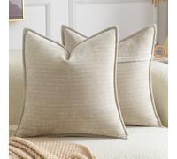 Madizz Pack of 2 Decorative Striped Cushion Covers Vintage Boho Soft Chenille Throw Pillows Luxurious Pillow Cases for Couch Sofa Euro Sham for Bedroom Living Room 60x60 CM, Sand