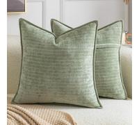 Madizz Pack of 2 Decorative Striped Cushion Covers Vintage Boho Soft Chenille Throw Pillows Luxurious Pillow Cases for Couch Sofa Euro Sham for Bedroom Living Room 60x60 CM, Green