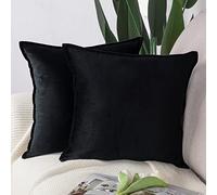 Madizz Pack of 2 Super Soft Velvet Decorative Cushion Covers with Fringe Luxury Style Cushion Case European Pillow Shell for Sofa Bedroom Square Black 24x24 inch, 60x60 cm