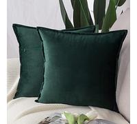 Madizz Pack of 2 Super Soft Velvet Decorative Cushion Covers with Fringe Luxury Style Cushion Case European Pillow Shell for Sofa Bedroom Square Army Green 26x26 inch, 65x65 cm