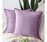 Madizz Pack of 2 Super Soft Velvet Decorative Cushion Covers with Fringe Luxury Style Cushion Case European Pillow Shell for Sofa Bedroom Square Violet 26x26 inch, 65x65 cm