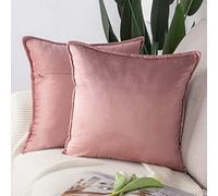 Madizz Pack of 2 Super Soft Velvet Decorative Cushion Covers with Fringe Luxury Style Cushion Case European Pillow Shell for Sofa Bedroom Square Pink 26x26 inch, 65x65 cm