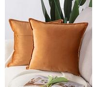 Madizz Pack of 2 Super Soft Velvet Decorative Cushion Covers with Fringe Luxury Style Cushion Case Pillow Shell for Sofa Bedroom Square Orange 20x20 inch, 50x50 cm