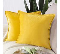 Madizz Pack of 2 Super Soft Velvet Decorative Cushion Covers with Fringe Luxury Style Cushion Case Pillow Shell for Sofa Bedroom Square Lemon Yellow 20x20 inch, 50x50 cm
