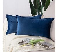 Madizz Pack of 2 Super Soft Velvet Decorative Cushion Covers with Fringe Luxury Style Cushion Case Pillow Shell for Sofa Bedroom Blue 12x20 inch, 30x50 cm Rectangular