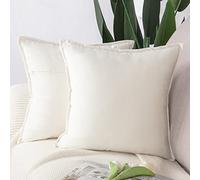 Madizz Pack of 2 Super Soft Velvet Decorative Cushion Covers with Fringe Luxury Style Cushion Case Pillow Shell for Sofa Bedroom Square White 18x18 inch, 45x45 cm