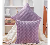Madizz Pack of 2 Super Soft Velvet Decorative Cushion Covers with Texture Luxury Style Throw Pillow Cases European Pillow Shell for Sofa Bedroom Square Violet 24x24 inch