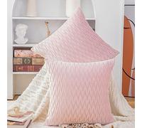 Madizz Pack of 2 Super Soft Velvet Decorative Cushion Covers with Texture Luxury Style Throw Pillow Cases Pillow Shell for Sofa Bedroom Square Light Pink 18x18 inch