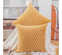 Madizz Pack of 2 Super Soft Velvet Decorative Cushion Covers with Texture Luxury Style Throw Pillow Cases Pillow Shell for Sofa Bedroom Square Gold 20x20 inch