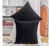 Madizz Pack of 2 Super Soft Velvet Decorative Cushion Covers with Texture Luxury Style Throw Pillow Cases European Pillow Shell for Sofa Bedroom Square Black 26x26 inch