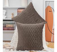Madizz Pack of 2 Super Soft Velvet Decorative Cushion Covers with Texture Luxury Style Throw Pillow Cases European Pillow Shell for Sofa Bedroom Square Brown 24x24 inch
