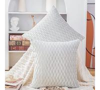 Madizz Pack of 2 Super Soft Velvet Decorative Cushion Covers with Texture Luxury Style Throw Pillow Cases Pillow Shell for Sofa Bedroom Square Greyish White 18x18 inch
