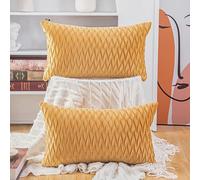 Madizz Pack of 2 Super Soft Velvet Decorative Cushion Covers with Texture Luxury Style Throw Pillow Cases Pillow Shell for Sofa Bedroom Gold 12x20 inch Rectangular