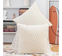 Madizz Pack of 2 Super Soft Velvet Decorative Cushion Covers with Texture Luxury Style Throw Pillow Cases European Pillow Shell for Sofa Bedroom Square White 26x26 inch