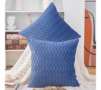 Madizz Pack of 2 Super Soft Velvet Decorative Cushion Covers with Texture Luxury Style Throw Pillow Cases European Pillow Shell for Sofa Bedroom Square Royal Blue 26x26 inch