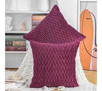 Madizz Pack of 2 Super Soft Velvet Decorative Cushion Covers with Texture Luxury Style Throw Pillow Cases European Pillow Shell for Sofa Bedroom Square Burgundy 26x26 inch