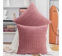 Madizz Pack of 2 Super Soft Velvet Decorative Cushion Covers with Texture Luxury Style Throw Pillow Cases Pillow Shell for Sofa Bedroom Square Pink 18x18 inch