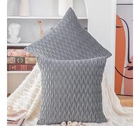 Madizz Pack of 2 Super Soft Velvet Decorative Cushion Covers with Texture Luxury Style Throw Pillow Cases Pillow Shell for Sofa Bedroom Square Light Grey 22x22 inch