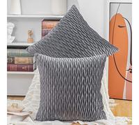 Madizz Pack of 2 Super Soft Velvet Decorative Cushion Covers with Texture Luxury Style Throw Pillow Cases European Pillow Shell for Sofa Bedroom Square Grey 24x24 inch