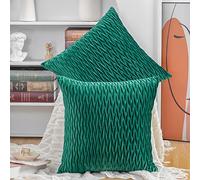 Madizz Pack of 2 Super Soft Velvet Decorative Cushion Covers with Texture Luxury Style Throw Pillow Cases European Pillow Shell for Sofa Bedroom Square Green 26x26 inch