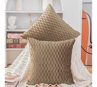 Madizz Pack of 2 Super Soft Velvet Decorative Cushion Covers with Texture Luxury Style Throw Pillow Cases European Pillow Shell for Sofa Bedroom Square Light Brown 26x26 inch