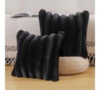 Madizz Plush Faux Fur Throw Pillow Covers 26x26 inch, 65x65 cm Black Set of 2 Fluffy Striped Soft Decorative Cushion Cover for Sofa Bedroom Pillow Shell