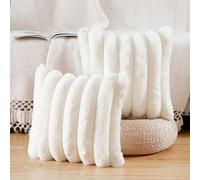 Madizz Plush Faux Fur Throw Pillow Covers 26x26 inch, 65x65 cm Cream White Set of 2 Fluffy Striped Soft Decorative Cushion Cover for Sofa Bedroom Pillow Shell