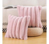 Madizz Plush Faux Fur Throw Pillow Covers 26x26 inch, 65x65 cm Pink Set of 2 Fluffy Striped Soft Decorative Cushion Cover for Sofa Bedroom Pillow Shell