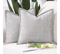 Madizz Set of 2 Chenille Velvet Cushion Covers with Flange Soft Boho Textured Throw Pillow Covers Broadside Pillowcases Modern Farmhouse Home Decor for Sofa Bedroom Oatmeal 16x16 inch, 40x40 cm