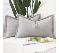 Madizz Set of 2 Chenille Velvet Cushion Covers with Flange Soft Boho Textured Throw Pillow Covers Broadside Pillowcases Modern Farmhouse Home Decor for Sofa Bedroom Oatmeal 12x20 inch, 30x50 cm