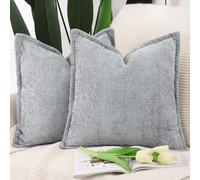 Madizz Set of 2 Chenille Velvet Cushion Covers with Flange Soft Boho Textured Throw Pillow Covers Broadside Pillowcases Modern Farmhouse Home Decor for Sofa Bedroom Grey 16x16 inch, 40x40 cm