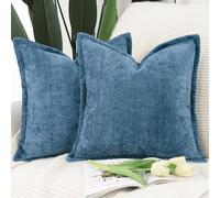 Madizz Set of 2 Chenille Velvet Cushion Covers with Flange Soft Boho Textured Throw Pillow Covers Broadside Pillowcases Modern Farmhouse Home Decor for Sofa Bedroom Dark Blue 20x20 inch, 50x50 cm
