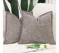 Madizz Set of 2 Chenille Velvet Cushion Covers with Flange Soft Boho Textured Throw Pillow Covers Broadside Pillowcases Modern Farmhouse Home Decor for Sofa Bedroom Taupe 16x16 inch, 40x40 cm