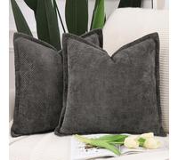 Madizz Set of 2 Chenille Velvet Cushion Covers with Flange Soft Boho Textured Throw Pillow Covers Broadside Pillowcases Modern Farmhouse Home Decor for Sofa Bedroom Dark Taupe 16x16 inch, 40x40 cm
