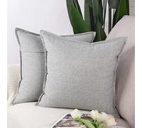 Madizz Set of 2 Faux Linen Cushion Covers 16x16 inch, 40x40 cm, Light Grey Soft Decorative Couch Pillows for Bed Pillowcases for Sofa Livingroom Home Decor