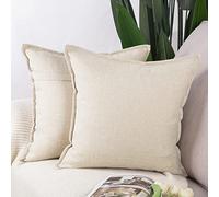 Madizz Set of 2 Faux Linen Cushion Covers 22x22 inch, 55x55 cm, Light Beige Soft Decorative Couch Pillows for Bed Pillowcases for Sofa Livingroom Home Decor
