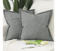 Madizz Set of 2 Linen Cushion Covers with Broad Edge Soft Boho Decorative Pillow Cases for Sofa Bedroom Modern Pillow Shell 16x16 inch, 40x40 cm Grey