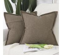 Madizz Set of 2 Linen Cushion Covers with Broad Edge Soft Boho Decorative Pillow Cases for Sofa Bedroom Modern Pillow Shell 16x16 inch, 40x40 cm Brown